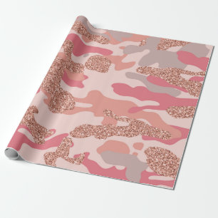 Papel De Presente Padrão do Exército do Camo Cor-de-rosa-rosa com Ro