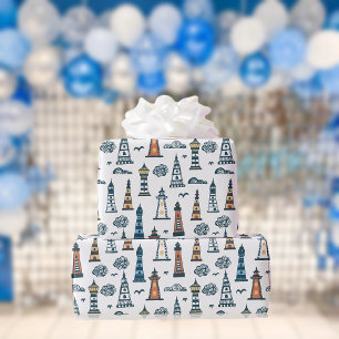 Papel De Presente Padrão do farol Branco
