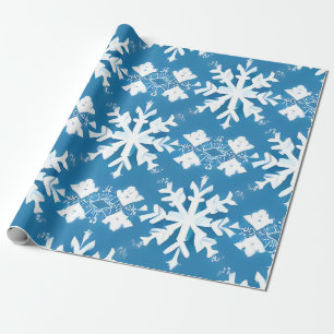Papel De Presente Padrão do Floco de Neve no Fundo Azul