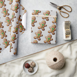 Papel De Presente Padrão do Homem Gingerpão Verde e Castanho