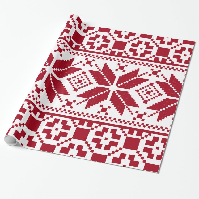 Papel De Presente Padrão do Knit de Natal Vermelho e Branco (Desenrolado)
