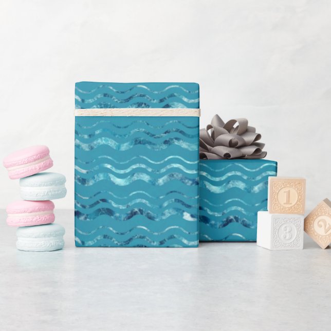 Papel De Presente Padrão do Mar Azul Onda (Chá de bebê)