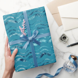 Papel De Presente Padrão do Mar Azul Onda