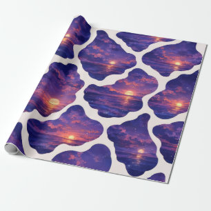 Papel De Presente Padrão do Oceano do Pôr do Sol Celestial