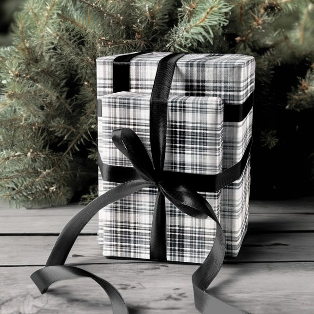 Papel De Presente Padrão do painel Xadrez preto-e-branco (Cozy Black and White Plaid Flannel Pattern Wrapping Paper)