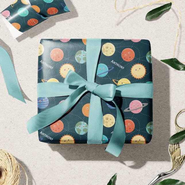 Papel De Presente Padrão do sistema solar divertido para crianças az (Criador carregado)