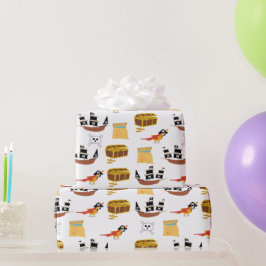 Papel De Presente Padrão do Tema do Testo do Tesouro de Nave Pirata