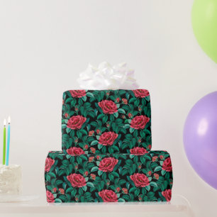 Papel De Presente Padrão do Vintage Rosa vermelha