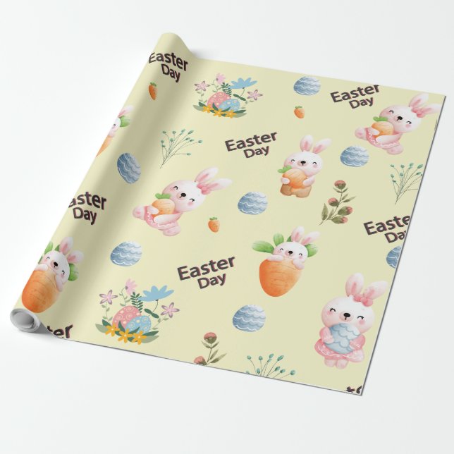 Papel De Presente Padrão dos coelhos do dia da páscoa (Desenrolado)
