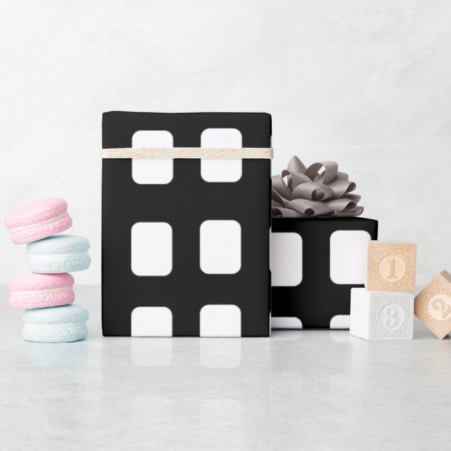 Papel De Presente Padrão dos quadrados preto e branco (Chá de bebê)