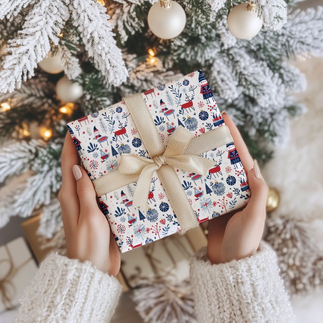 Papel De Presente Padrão dos símbolos de Natal do tema escandinavo (Criador carregado)