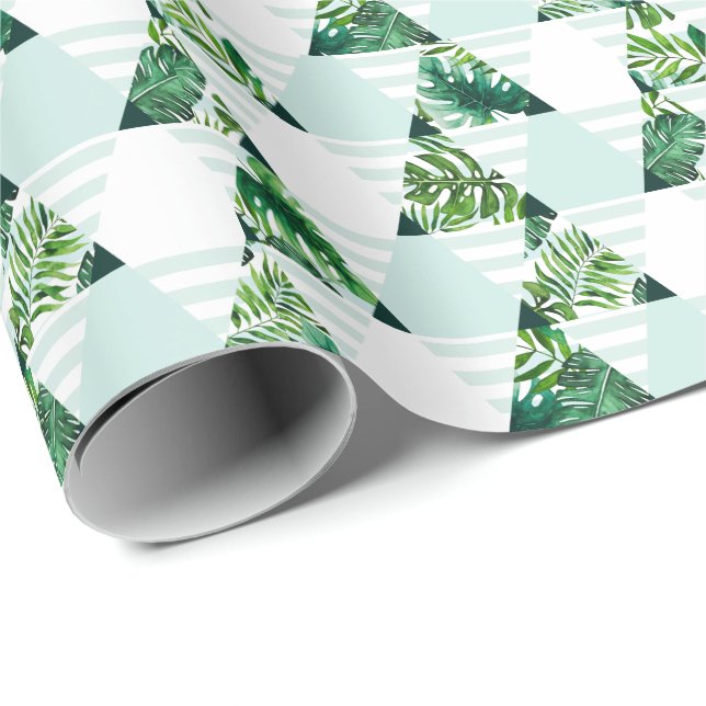 Papel De Presente Padrão dos triângulos tropicais verdes modernos (Ponta do rolo)