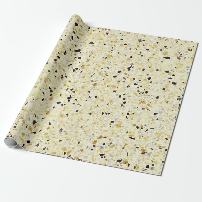 Papel De Presente Padrão Dourado Amarelo Amarelo Terrazzo (Desenrolado)