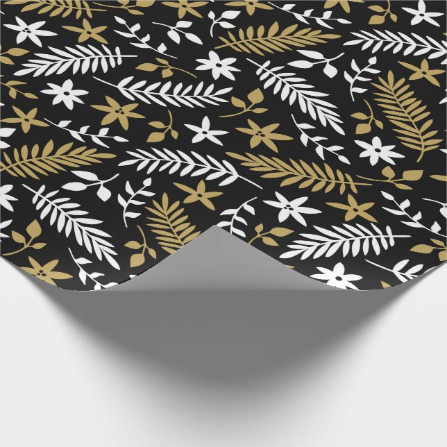 Papel De Presente Padrão Dourado Botânico branco de Natal (Ponta)