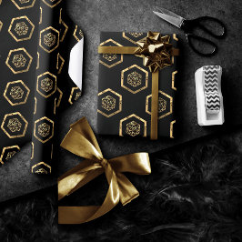 Papel De Presente Padrão Dourado D20 | Tabletop Role Player Dice