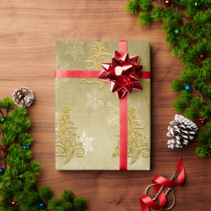 Papel De Presente Padrão Dourado de árvore de Natal e floco de neve