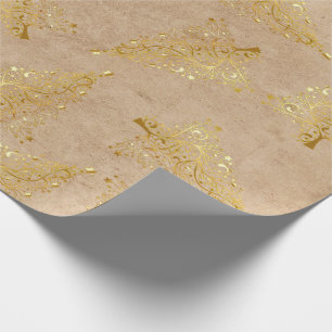 Papel De Presente Padrão Dourado de árvore de Natal elegante