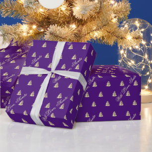 Papel De Presente Padrão Dourado de árvore de Natal Elegante