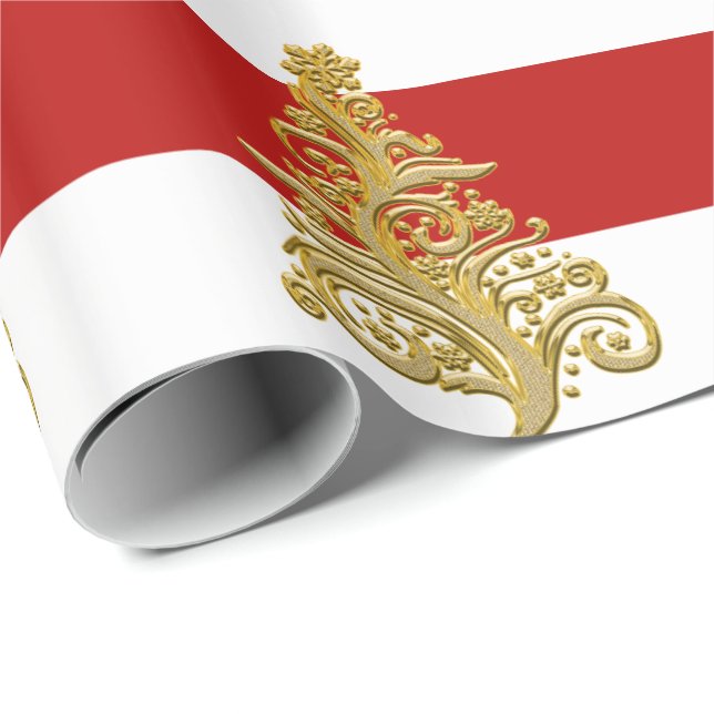 Papel De Presente Padrão Dourado de árvore de Natal elegante (Ponta do rolo)