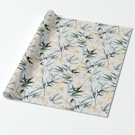 Papel De Presente Padrão Dourado de bambu verde com aquarela japones
