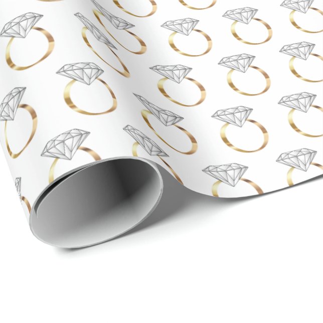 Papel De Presente Padrão Dourado de Casamento de Noivado de Diamante (Ponta do rolo)