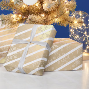 Papel De Presente Padrão Dourado de floco de neve de Natal branco e