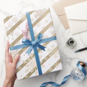 Papel De Presente Padrão Dourado de floco de neve de Natal branco el