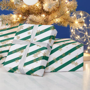 Papel De Presente Padrão Dourado de floco de neve verde de Natal br