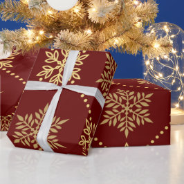 Papel De Presente Padrão Dourado de flocos de neve de Natal elegante