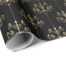 Papel De Presente Padrão Dourado de Glam Preto Elegante