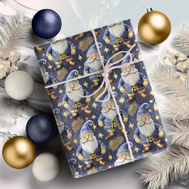 Papel De Presente Padrão Dourado de Natal Azul nº 11 ID1009