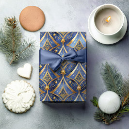 Papel De Presente Padrão Dourado de Natal Azul nº 15 ID1009