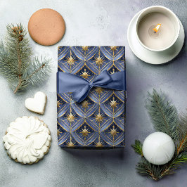 Papel De Presente Padrão Dourado de Natal Azul nº 16 ID1009