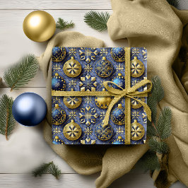Papel De Presente Padrão Dourado de Natal Azul nº 20 ID1009