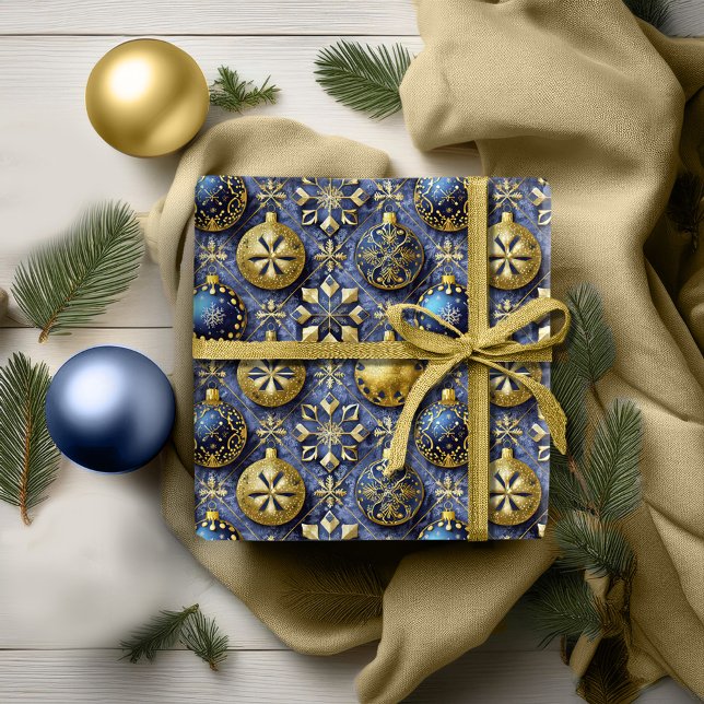 Papel De Presente Padrão Dourado de Natal Azul nº 20 ID1009 (Criador carregado)