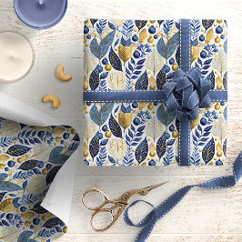 Papel De Presente Padrão Dourado de Natal Azul nº 21 ID1009