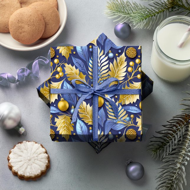 Papel De Presente Padrão Dourado de Natal Azul nº 22 ID1009 (Criador carregado)