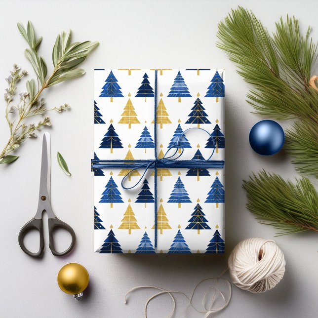 Papel De Presente Padrão Dourado de Natal Azul nº 24 ID1009 (Criador carregado)