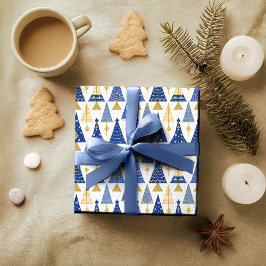 Papel De Presente Padrão Dourado de Natal Azul nº 25 ID1009
