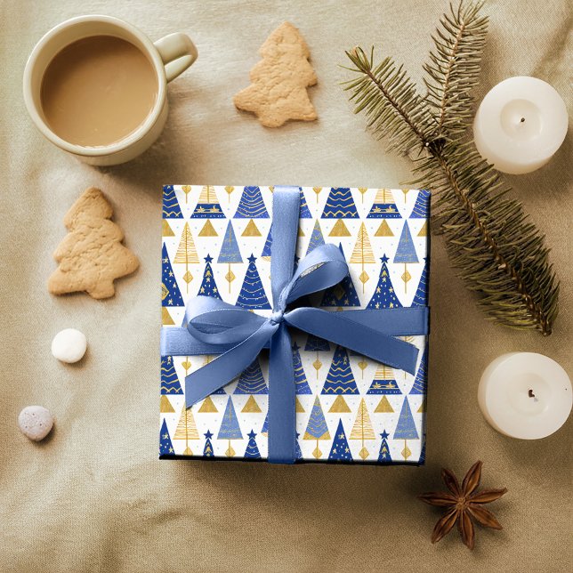 Papel De Presente Padrão Dourado de Natal Azul nº 25 ID1009 (Criador carregado)