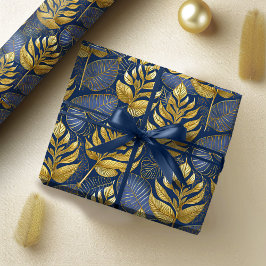 Papel De Presente Padrão Dourado de Natal Azul nº 29 ID1009