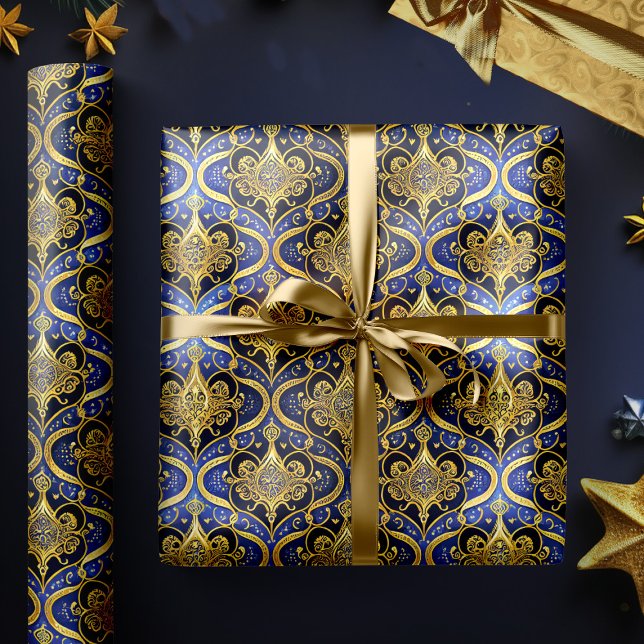 Papel De Presente Padrão Dourado de Natal Azul nº 30 ID1009 (Criador carregado)