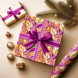 Papel De Presente Padrão Dourado de Natal magenta nº 21 ID1009