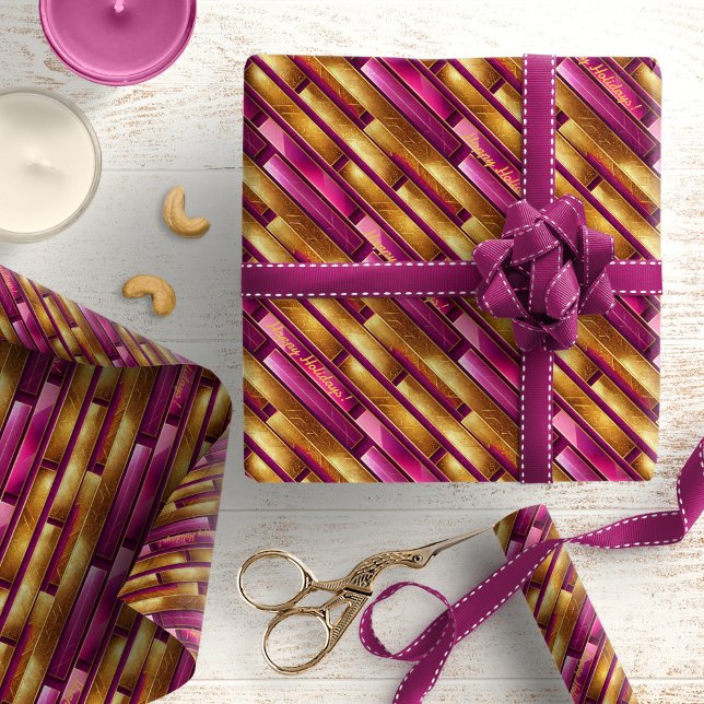Papel De Presente Padrão Dourado de Natal magenta nº 28 ID1009 (Criador carregado)