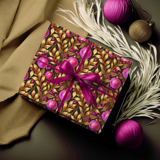 Papel De Presente Padrão Dourado de Natal magenta nº 29 ID1009 (Criador carregado)