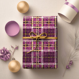 Papel De Presente Padrão Dourado de Natal magenta nº 7 ID1009