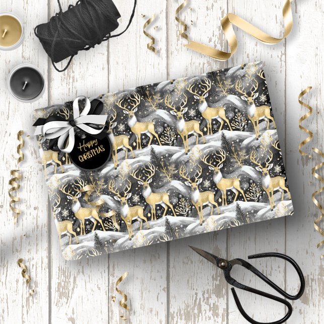 Papel De Presente Padrão Dourado de Natal preto nº 14 ID1009 (Criador carregado)