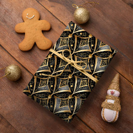 Papel De Presente Padrão Dourado de Natal preto nº 15 ID1009