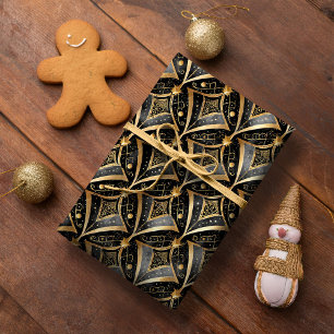 Papel De Presente Padrão Dourado de Natal preto nº 15 ID1009