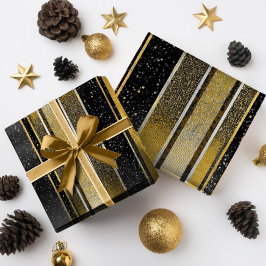 Papel De Presente Padrão Dourado de Natal preto nº 27 ID1009